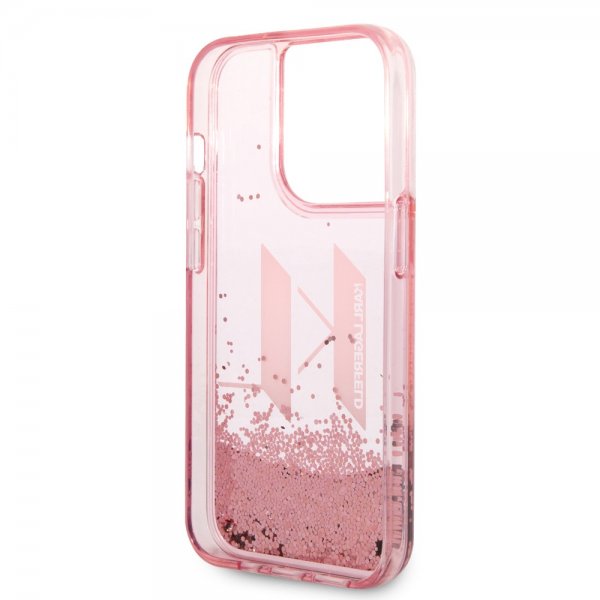 Karl Lagerfeld iPhone 14 Pro Deksel Liquid Glitter Big Logo Rosa