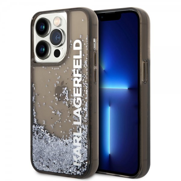Karl Lagerfeld iPhone 14 Pro Deksel Liquid Glitter Translucent Svart
