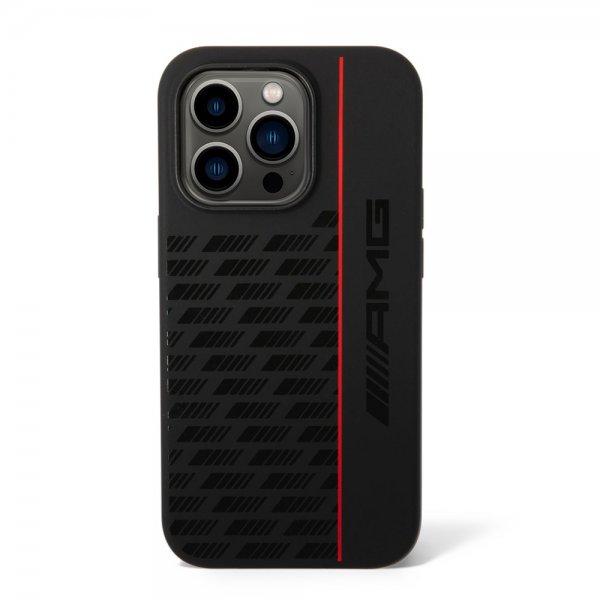 AMG iPhone 14 Pro Deksel Liquid Silicone Carbon Pattern Svart