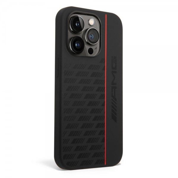 AMG iPhone 14 Pro Deksel Liquid Silicone Carbon Pattern Svart