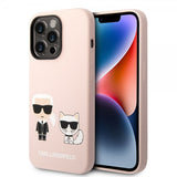 Karl Lagerfeld iPhone 14 Pro Deksel Liquid Silicone Karl & Choupette MagSafe Rosa