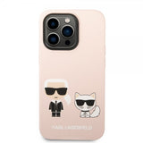 Karl Lagerfeld iPhone 14 Pro Deksel Liquid Silicone Karl & Choupette MagSafe Rosa