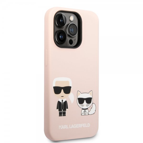 Karl Lagerfeld iPhone 14 Pro Deksel Liquid Silicone Karl & Choupette MagSafe Rosa