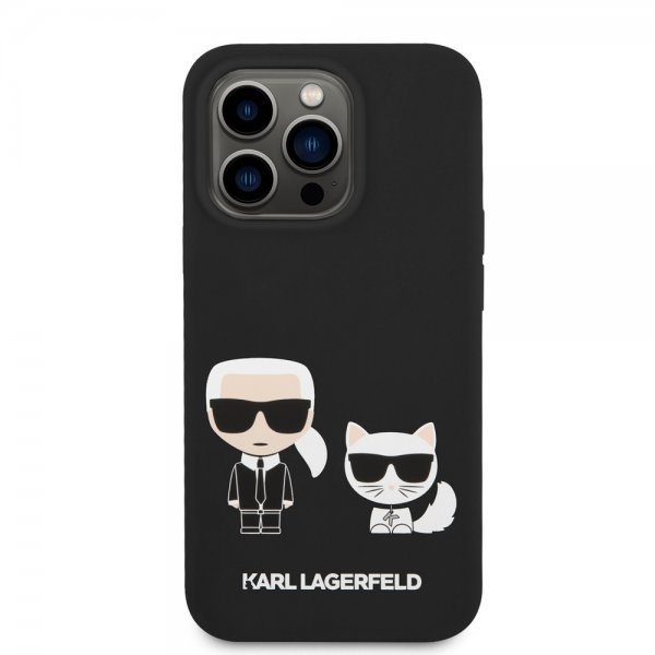 Karl Lagerfeld iPhone 14 Pro Deksel Liquid Silicone Karl & Choupette MagSafe Svart