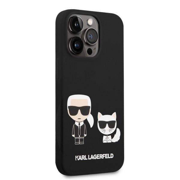 Karl Lagerfeld iPhone 14 Pro Deksel Liquid Silicone Karl & Choupette MagSafe Svart