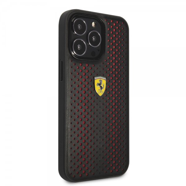 Ferrari iPhone 14 Pro Deksel Logo Perforert Rød
