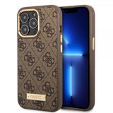 Guess iPhone 14 Pro Deksel Metal Plate Logo MagSafe Brun