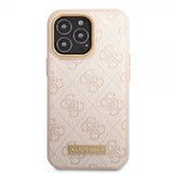 Guess iPhone 14 Pro Deksel Metal Plate Logo MagSafe Rosa