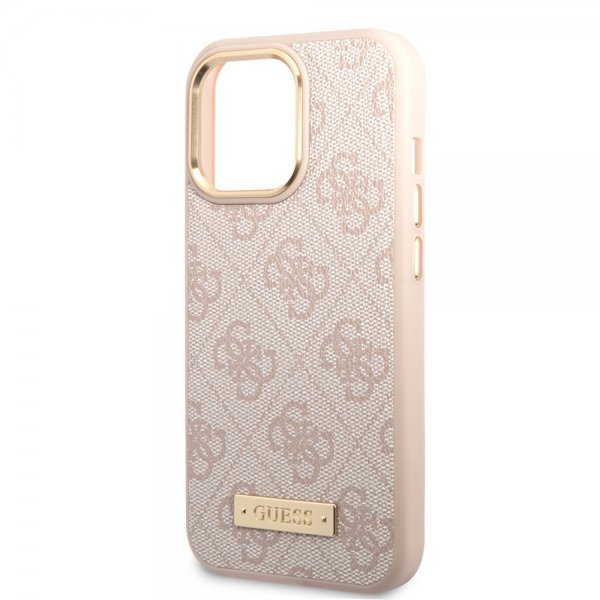 Guess iPhone 14 Pro Deksel Metal Plate Logo MagSafe Rosa