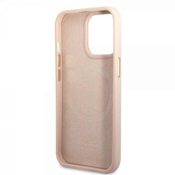 Guess iPhone 14 Pro Deksel Metal Plate Logo MagSafe Rosa