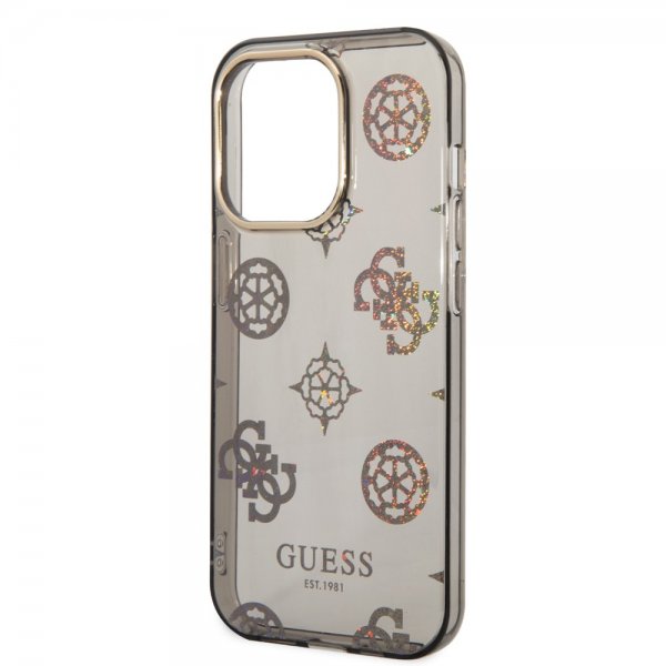 Guess iPhone 14 Pro Deksel Peony Glitter Svart