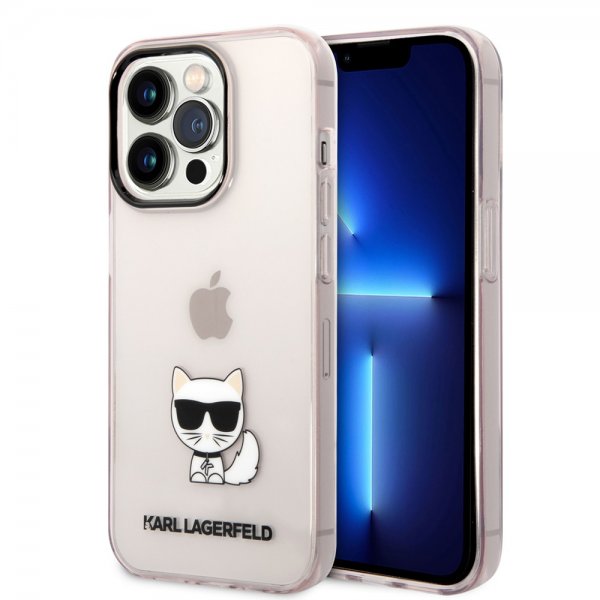 Karl Lagerfeld iPhone 14 Pro Deksel Printed Choupette Transparent Rosa
