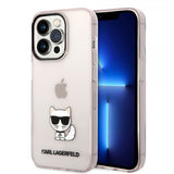 Karl Lagerfeld iPhone 14 Pro Deksel Printed Choupette Transparent Rosa