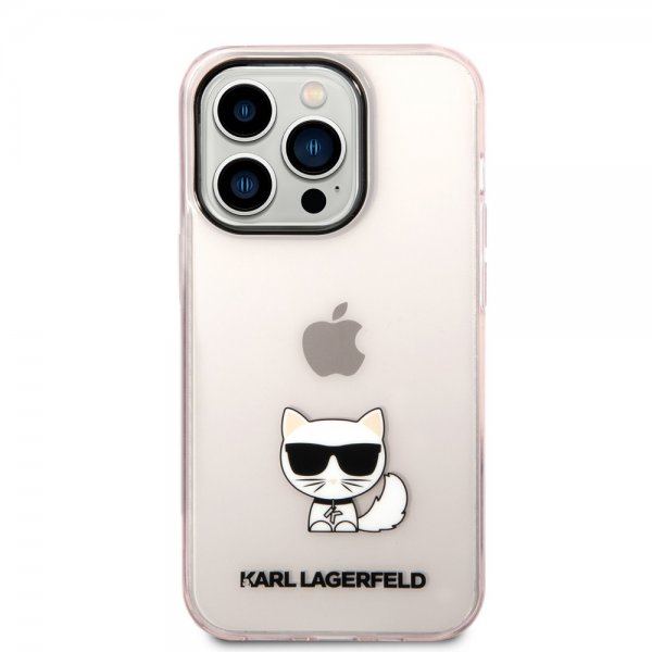 Karl Lagerfeld iPhone 14 Pro Deksel Printed Choupette Transparent Rosa