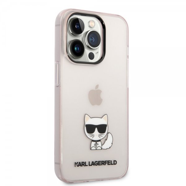Karl Lagerfeld iPhone 14 Pro Deksel Printed Choupette Transparent Rosa