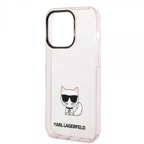 Karl Lagerfeld iPhone 14 Pro Deksel Printed Choupette Transparent Rosa