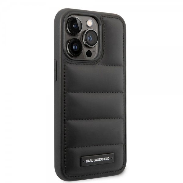 Karl Lagerfeld iPhone 14 Pro Deksel Quilted Nylon Puffy Case Logo Plate Svart