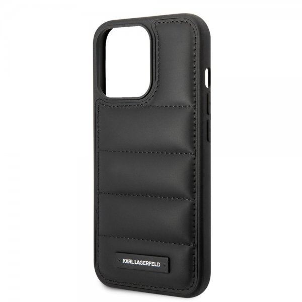 Karl Lagerfeld iPhone 14 Pro Deksel Quilted Nylon Puffy Case Logo Plate Svart