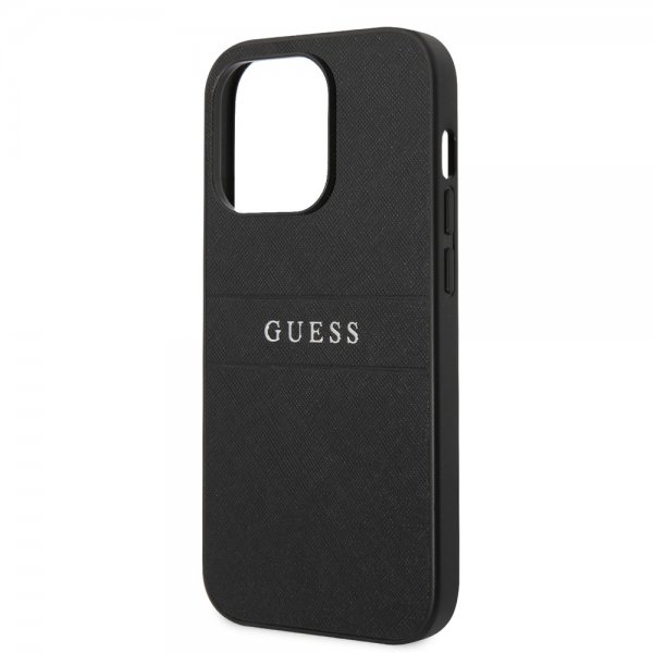 Guess iPhone 14 Pro Deksel Saffiano Metal Logo Stripes Svart