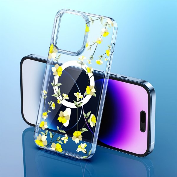 iPhone 14 Pro Deksel Spring Series MagSafe Gula Blomster