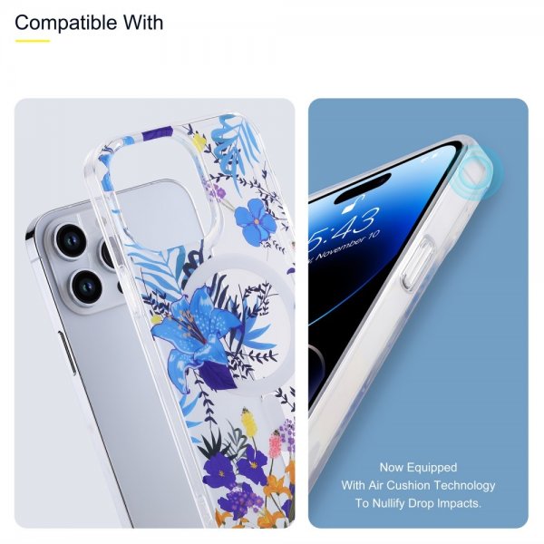iPhone 14 Pro Deksel Spring Series MagSafe Lilla Blomster