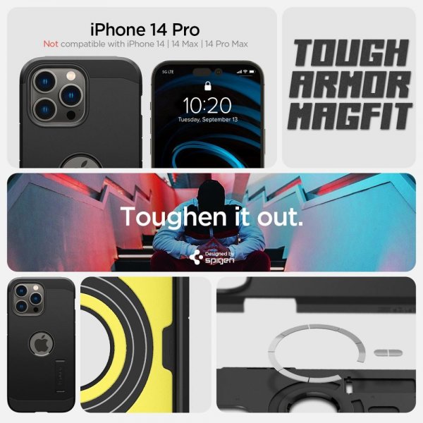 Spigen iPhone 14 Pro Deksel Tough Armor MagFit Svart