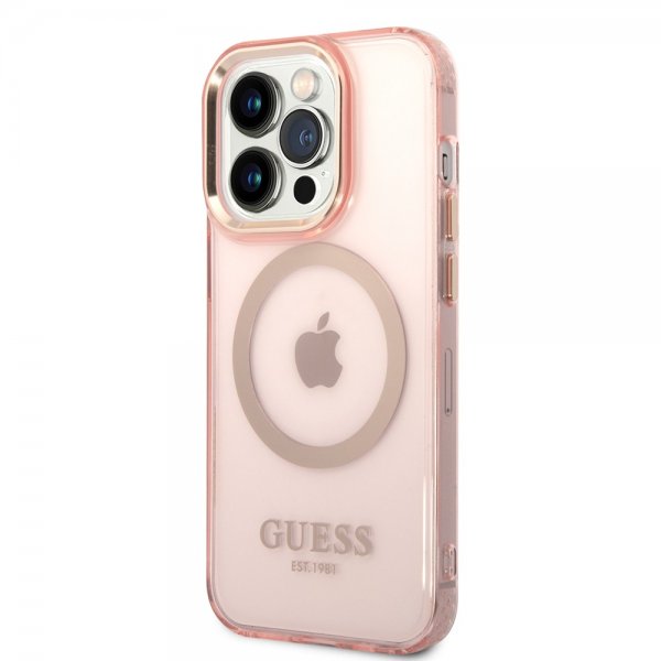 Guess iPhone 14 Pro Deksel Translucent MagSafe Rosa