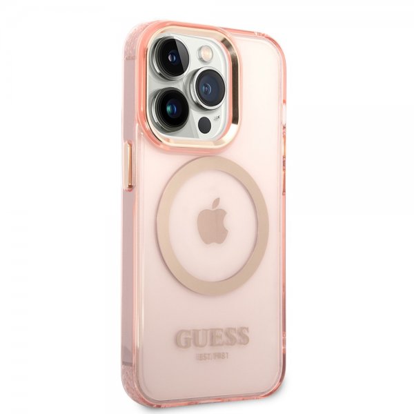Guess iPhone 14 Pro Deksel Translucent MagSafe Rosa