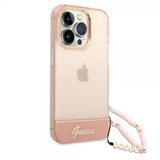Guess iPhone 14 Pro Deksel Translucent with Strap Rosa