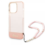 Guess iPhone 14 Pro Deksel Translucent with Strap Rosa