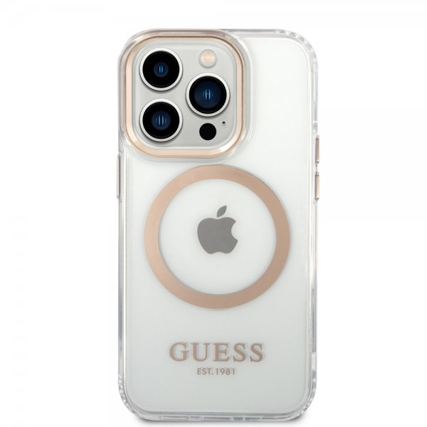 Guess iPhone 14 Pro Deksel Transparent MagSafe Gull Transparent
