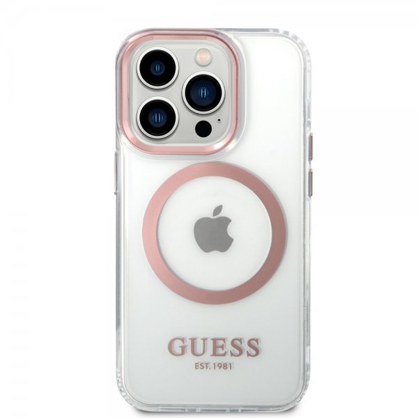 Guess iPhone 14 Pro Deksel Transparent MagSafe Rosa Transparent