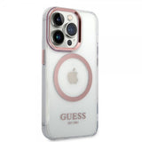 Guess iPhone 14 Pro Deksel Transparent MagSafe Rosa Transparent
