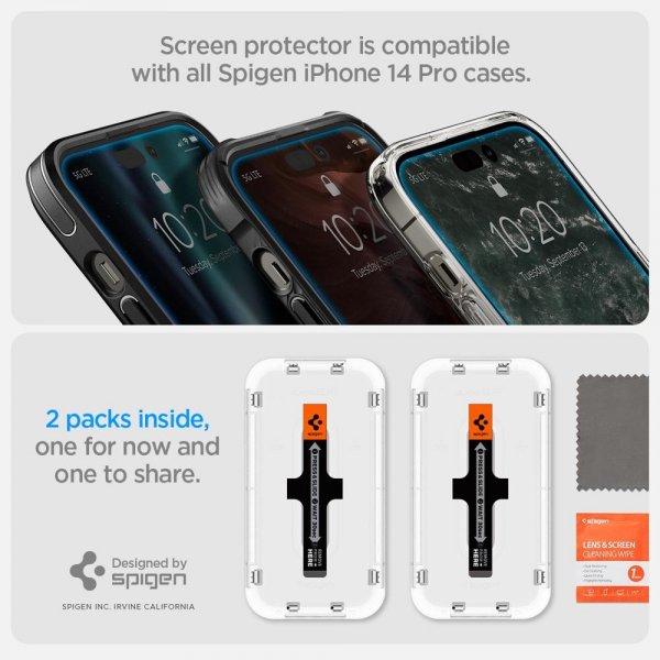 Spigen iPhone 14 Pro Skjermbeskytter GLAS.tR EZ Fit 2-pakning