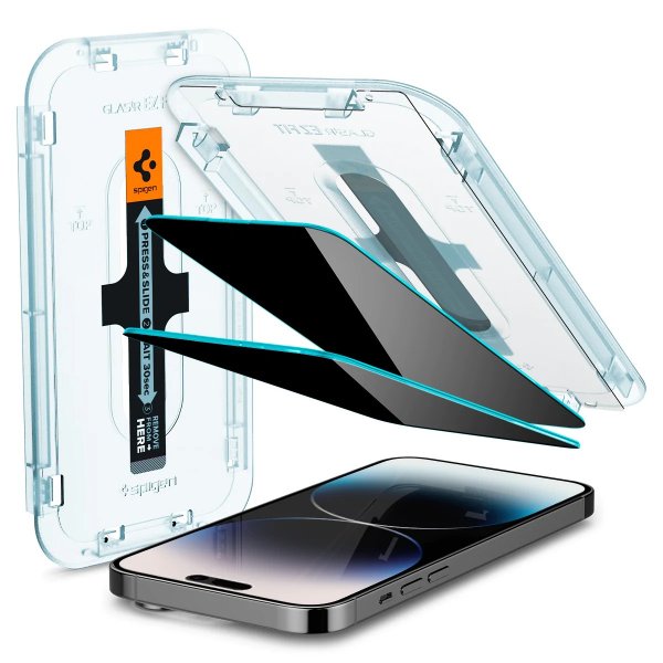 Spigen iPhone 14 Pro Skjermbeskytter GLAS.tR EZ Fit Privacy 2-pakning