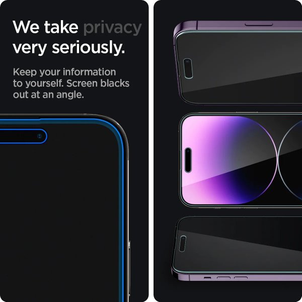 Spigen iPhone 14 Pro Skjermbeskytter GLAS.tR EZ Fit Privacy 2-pakning