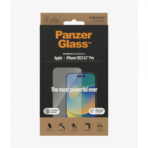 PanzerGlass iPhone 14 Pro Skjermbeskytter Ultra-Wide Fit EasyAligner