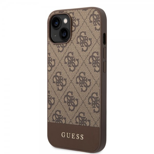 Guess iPhone 14 Deksel Bottom Stripe Metal Logo Brun