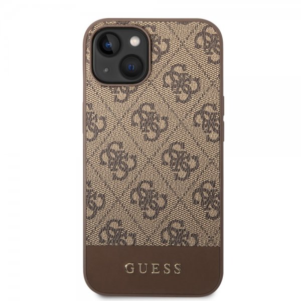 Guess iPhone 14 Deksel Bottom Stripe Metal Logo Brun