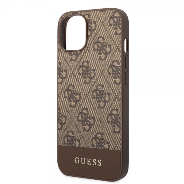 Guess iPhone 14 Deksel Bottom Stripe Metal Logo Brun