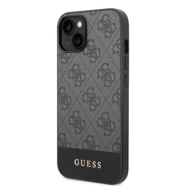 Guess iPhone 14 Deksel Bottom Stripe Metal Logo Grå