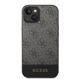 Guess iPhone 14 Deksel Bottom Stripe Metal Logo Grå