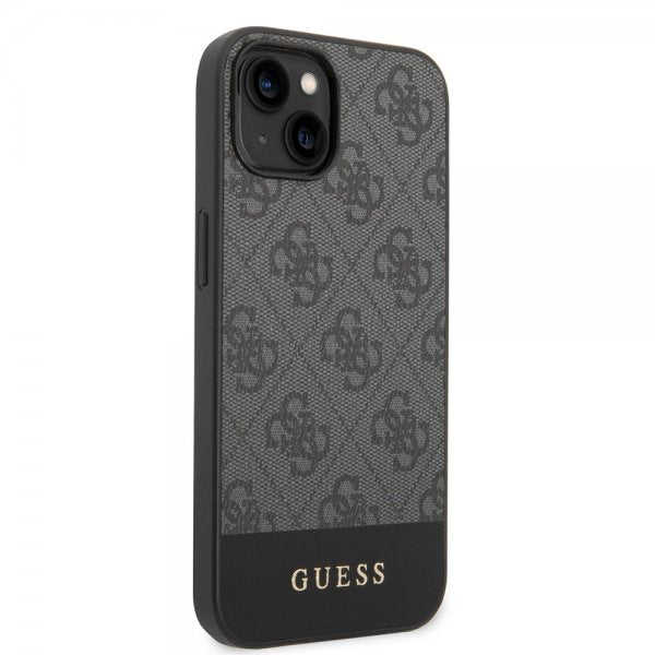 Guess iPhone 14 Deksel Bottom Stripe Metal Logo Grå