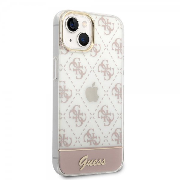 Guess iPhone 14 Deksel Bottom Stripe Script Logo Rosa