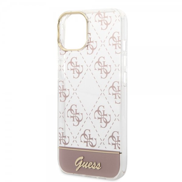 Guess iPhone 14 Deksel Bottom Stripe Script Logo Rosa