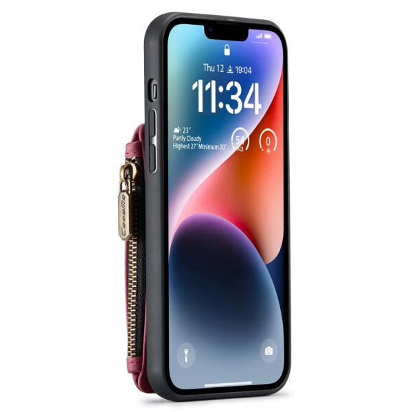 CaseMe iPhone 14 Deksel C20 Kortlomme Glidelås Rød