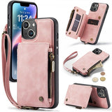 CaseMe iPhone 14 Deksel C20 Kortlomme Glidelås Rosa
