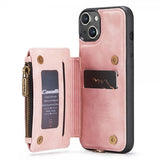 CaseMe iPhone 14 Deksel C20 Kortlomme Glidelås Rosa