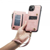 CaseMe iPhone 14 Deksel C20 Kortlomme Glidelås Rosa