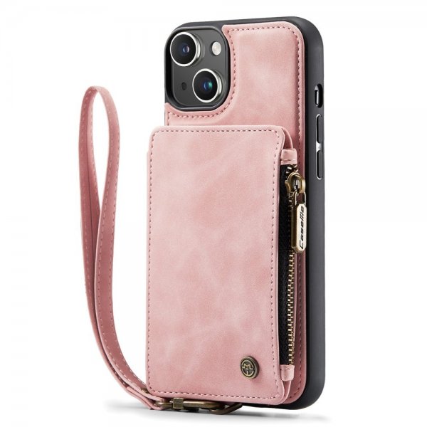 CaseMe iPhone 14 Deksel C20 Kortlomme Glidelås Rosa